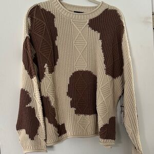 Brown and Cream Patterned Women's Sweater